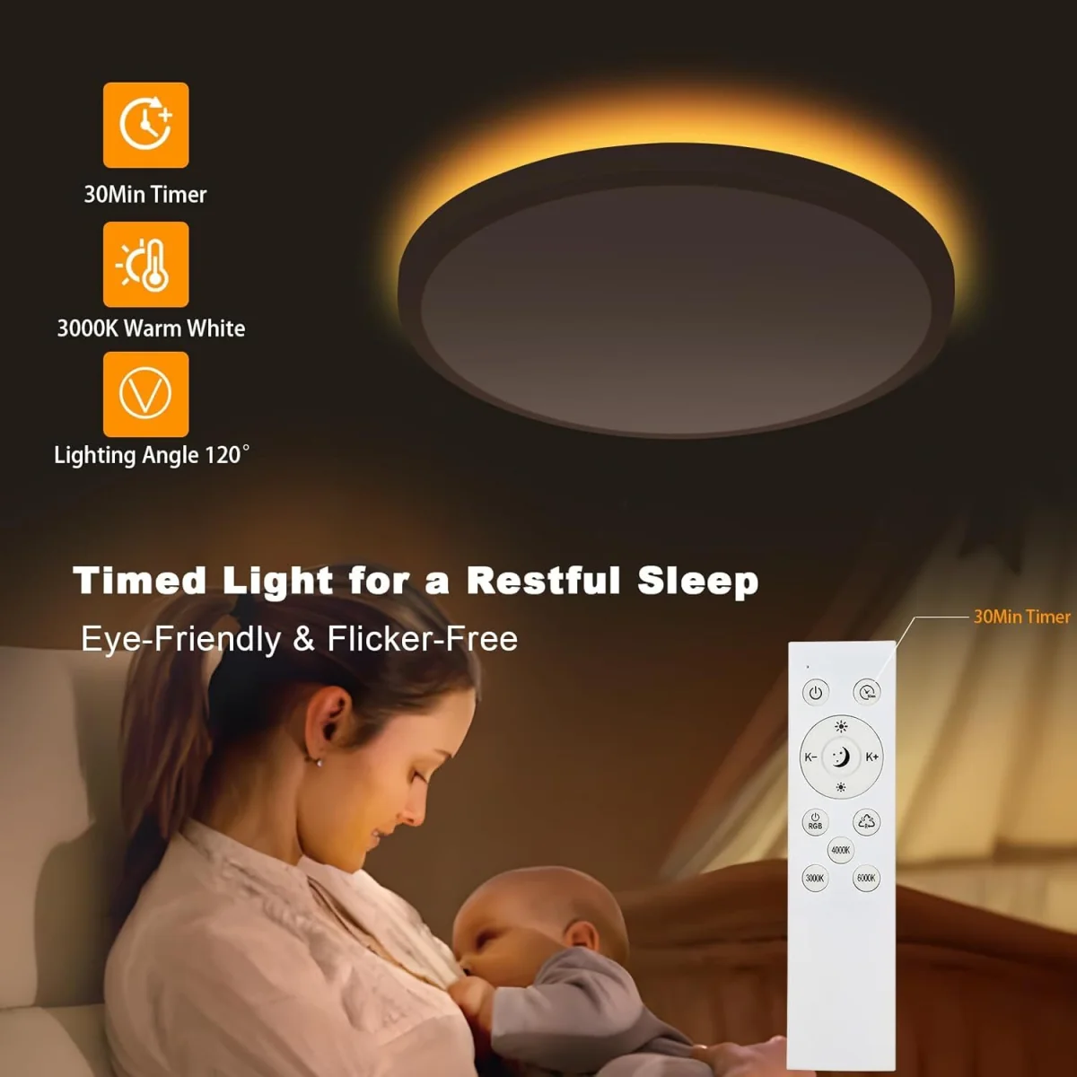 GOECO Round LED Ceiling Light RGB + 3 White Tones IP44 for Bathroom/Kitchen - White – image 2
