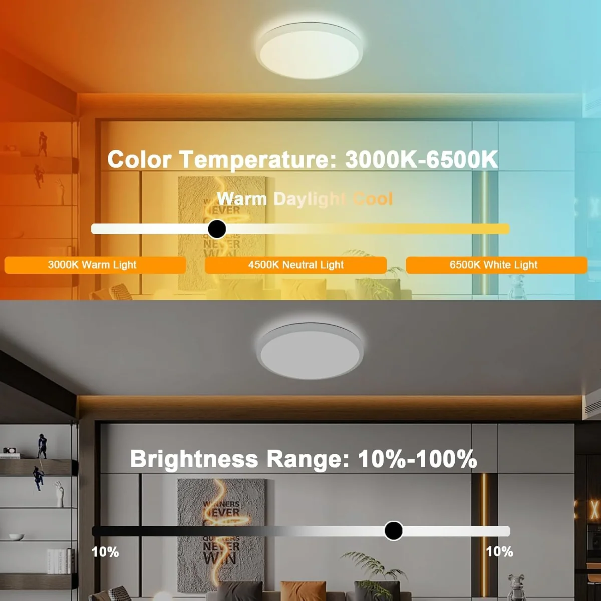 GOECO Round LED Ceiling Light RGB + 3 White Tones IP44 for Bathroom/Kitchen - White – image 3
