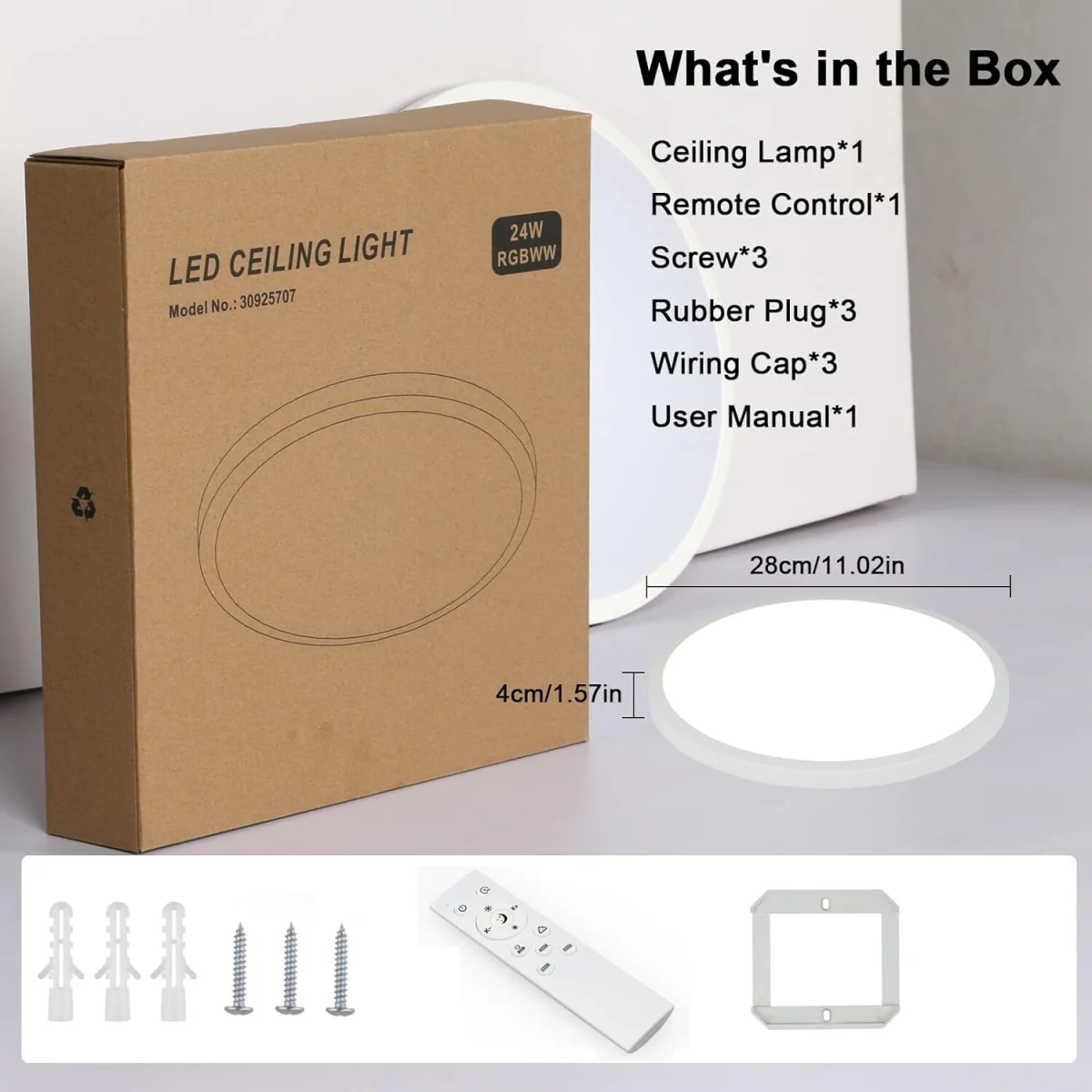 GOECO Round LED Ceiling Light RGB + 3 White Tones IP44 for Bathroom/Kitchen - White – image 7