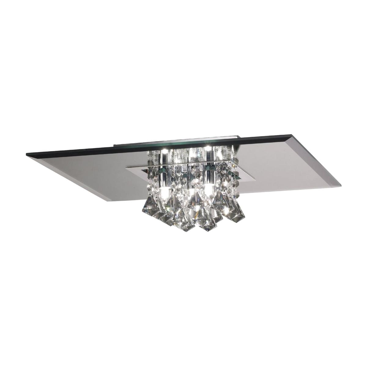 Theo Flush Ceiling, 400mm Square, G9 Chrome, Smoked Mirror, Smoked Crystal - Polished Chrome – image 1