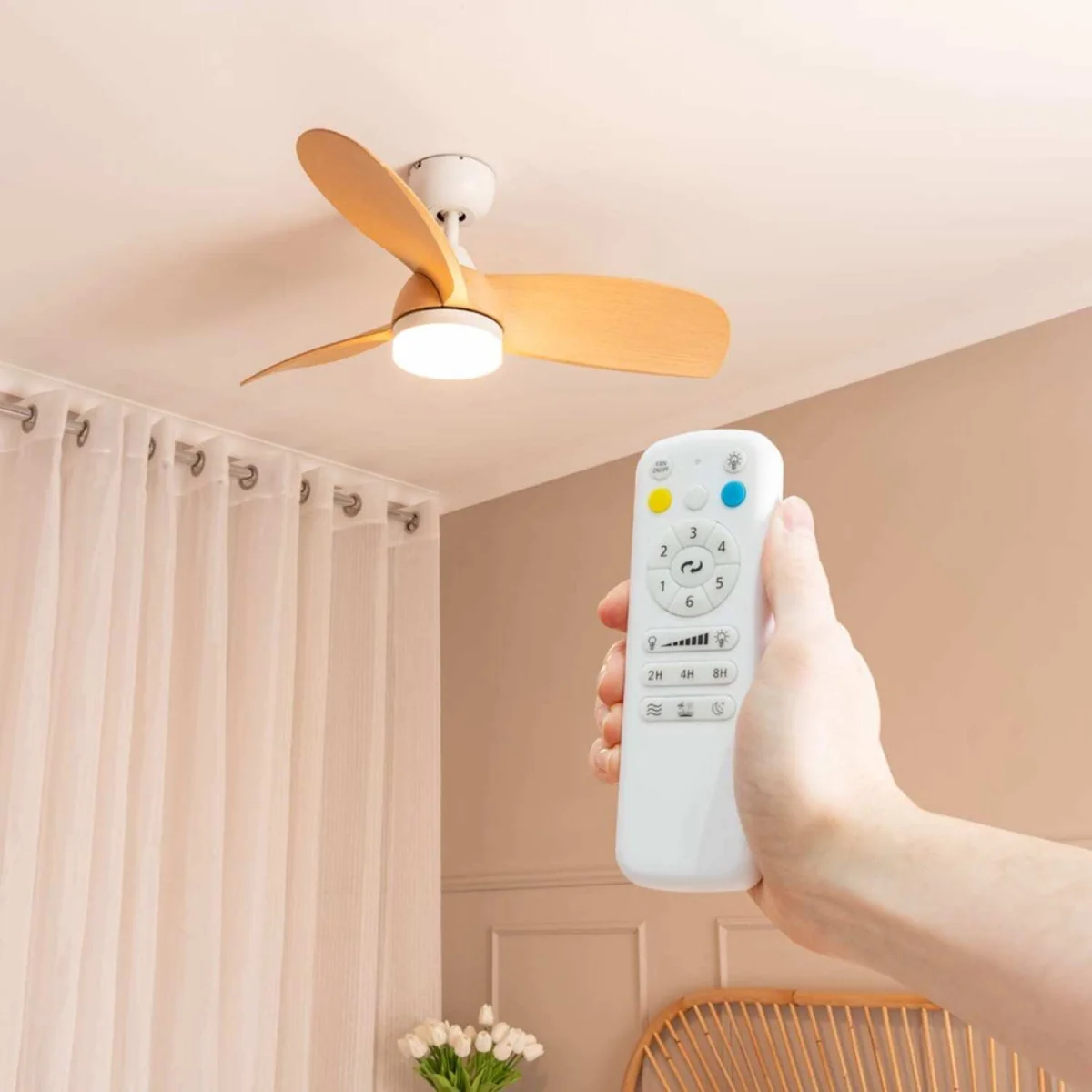 Matte Natural Wood 36" 3 Blade Ceiling Light Fan with Remote - Brown – image 3