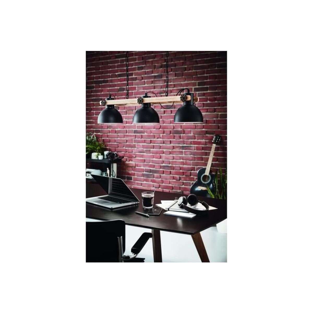 Lubenham Wooden Bar Pendant with Black Steel Shades - Black