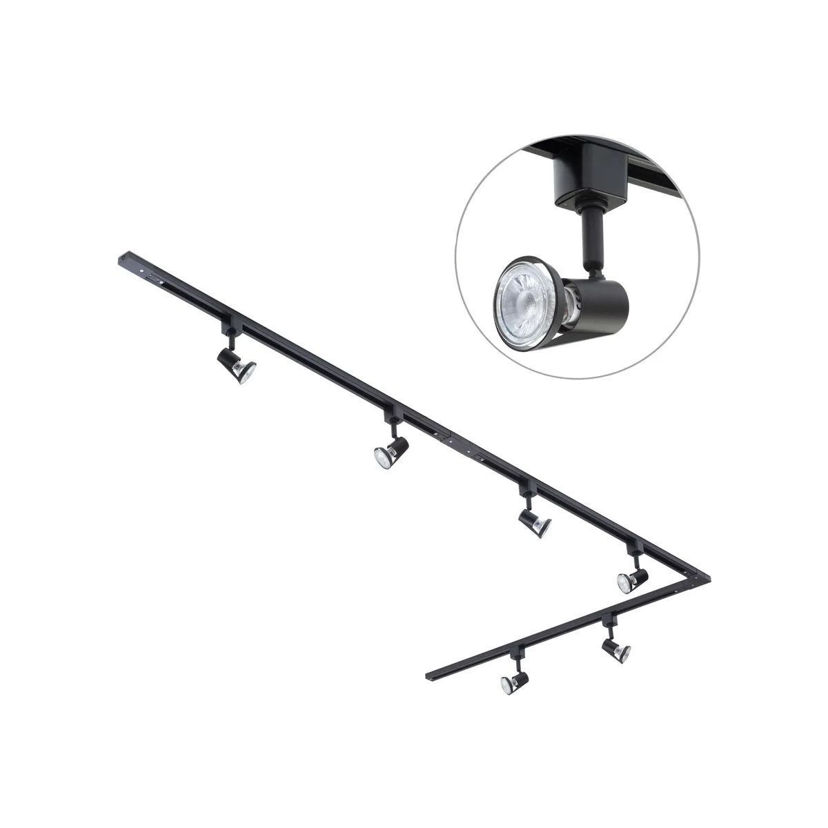 3m Long L Shape Track Light Kit Harlem Spotlight Heads LED Bulbs - Black