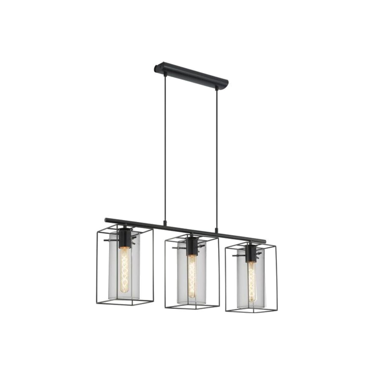 Loncino 3-Light Caged Pendant with Smoked Black Glass - Black