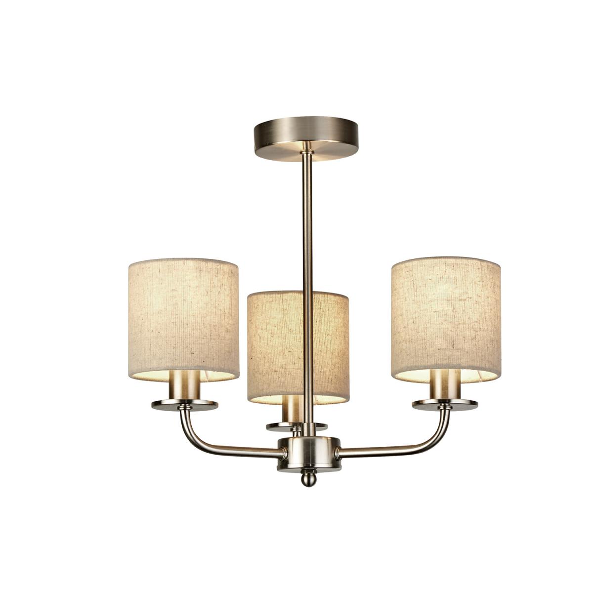 Satin Silver Ceiling Light With Linen Shades - 3 – image 2