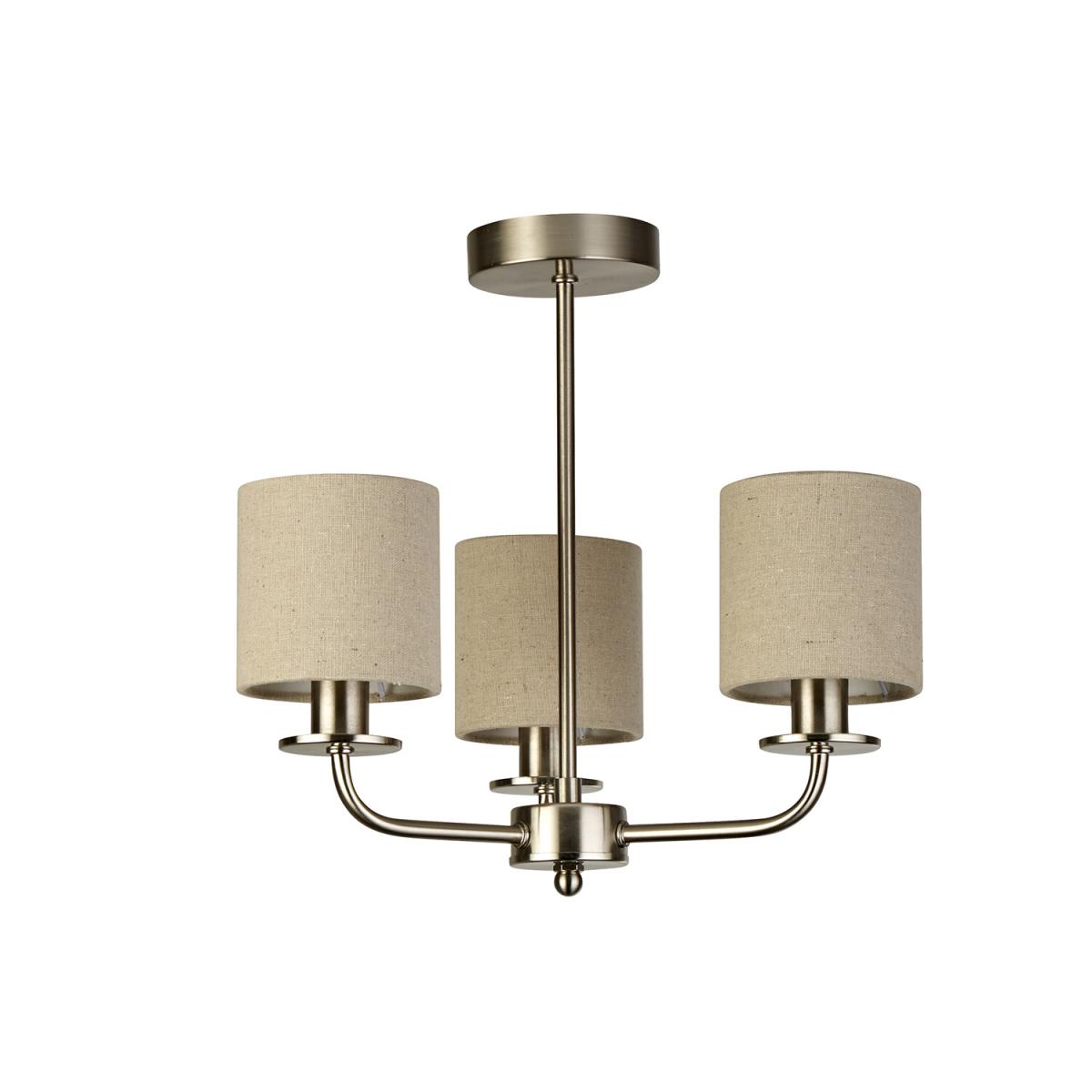 Satin Silver Ceiling Light With Linen Shades - 3 – image 3