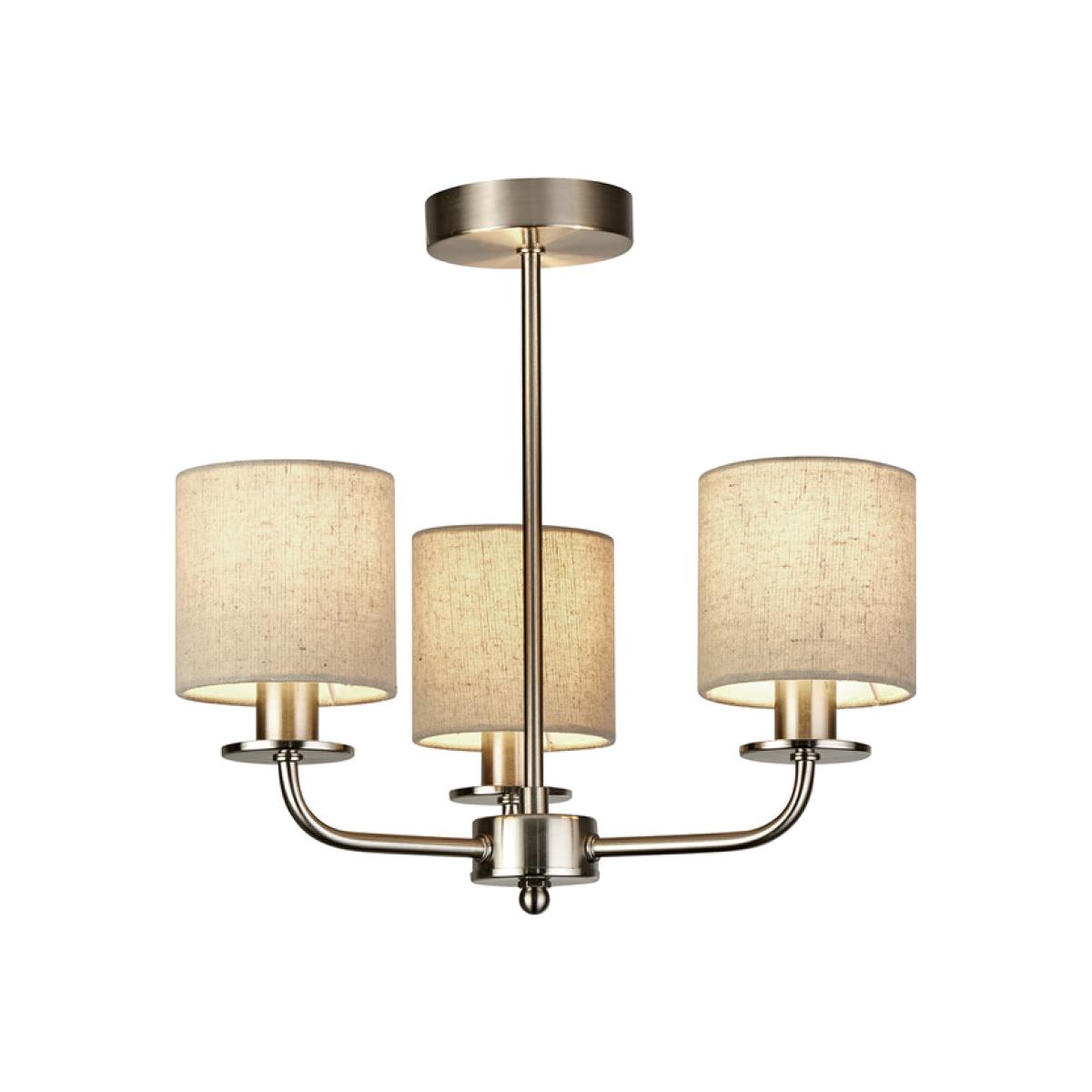 Satin Silver Ceiling Light With Linen Shades - 3 – image 1