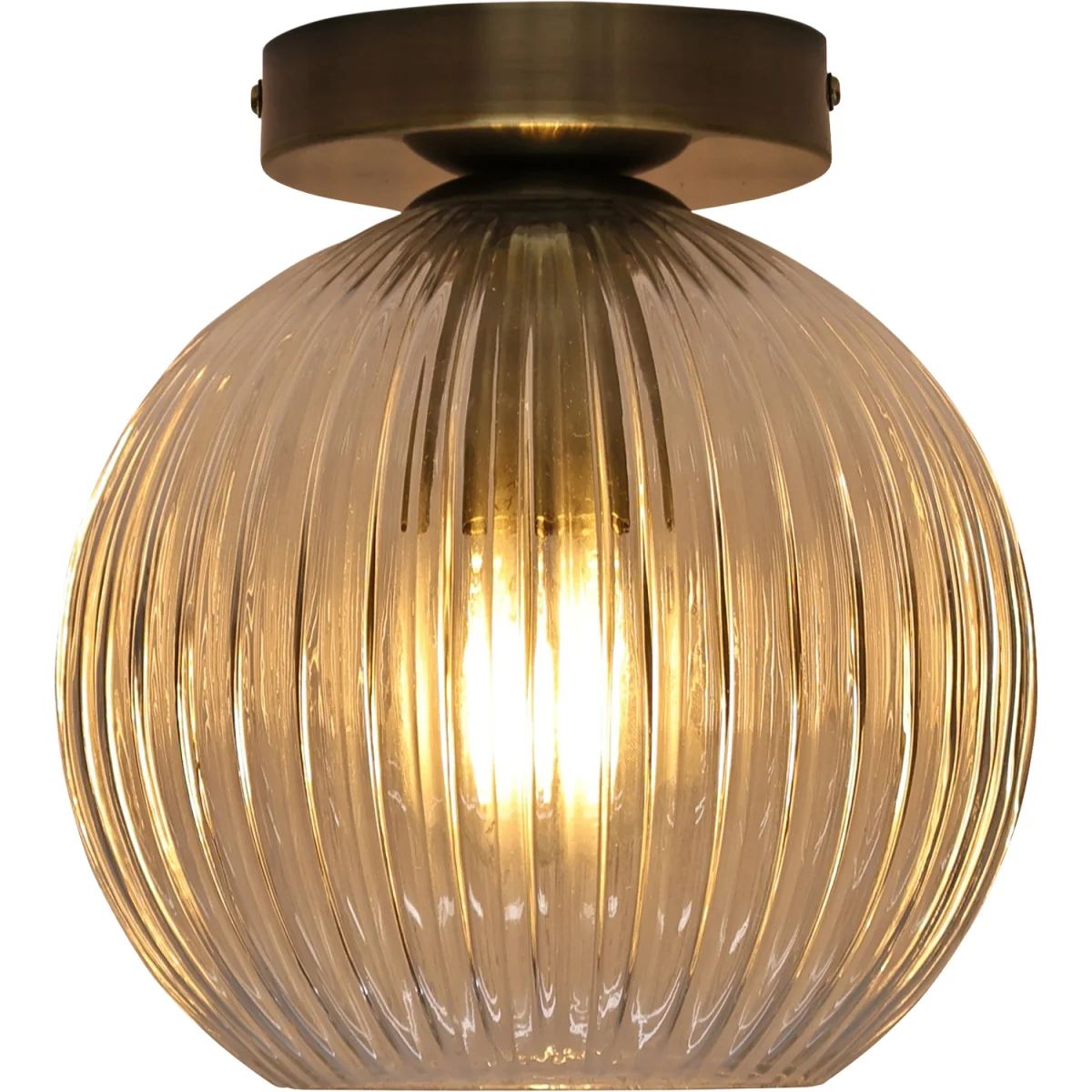 Betchley Flush Ceiling Light - Clear Ribbed Glass With Antique Brass Plate Detail – image 2