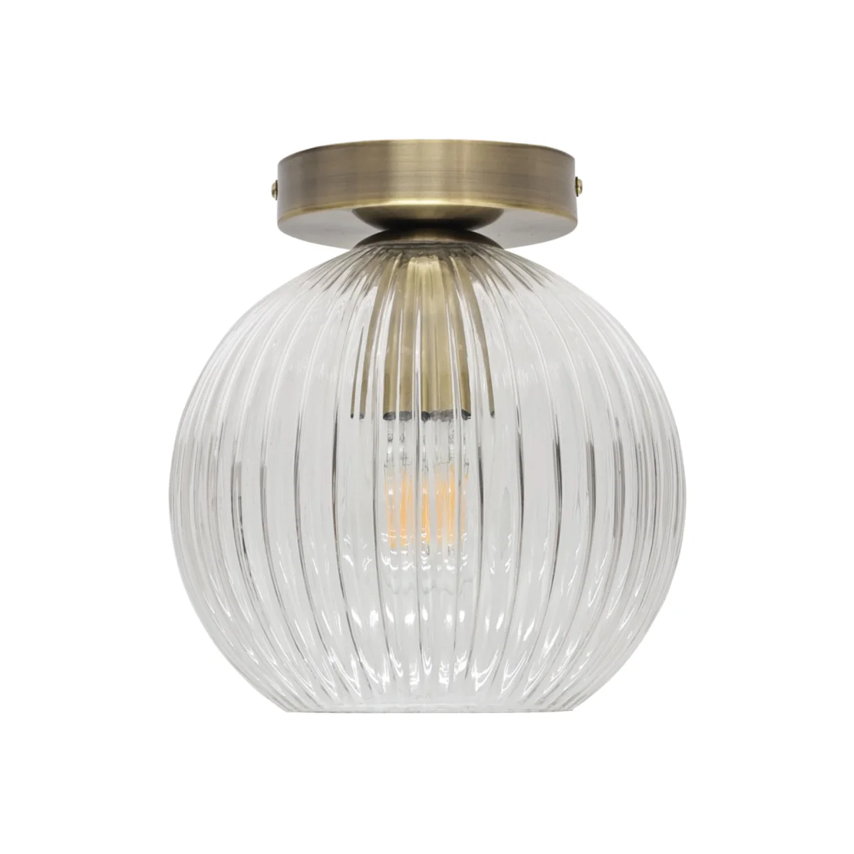 Betchley Flush Ceiling Light - Clear Ribbed Glass With Antique Brass Plate Detail – image 1