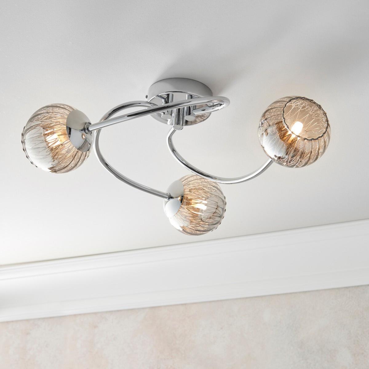 Aerith 3 Light Semi flush Chrome, Smokey Mirror Tinted Glass, G9 - Chrome Plate – image 4