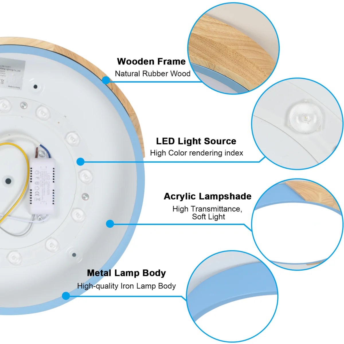 GOECO LED Ceiling Light Round, 24W, 6500K, 30cm, Round, Modern, Blue - Blue – image 2