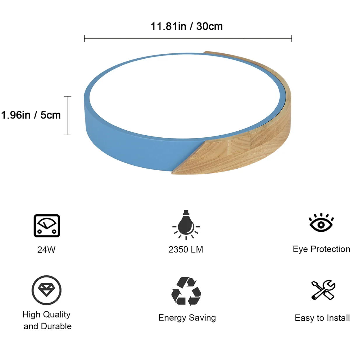 GOECO LED Ceiling Light Round, 24W, 6500K, 30cm, Round, Modern, Blue - Blue – image 5
