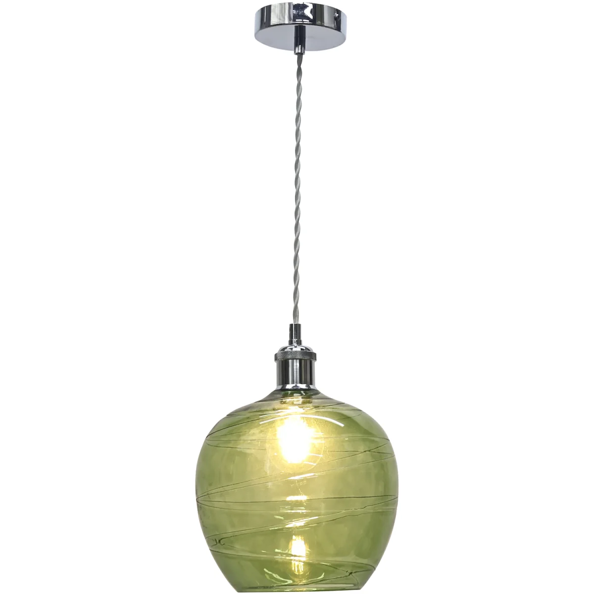 Leah Green Ripple Glass Globe With Chrome Pendant Fitting - Chrome & Green – image 2