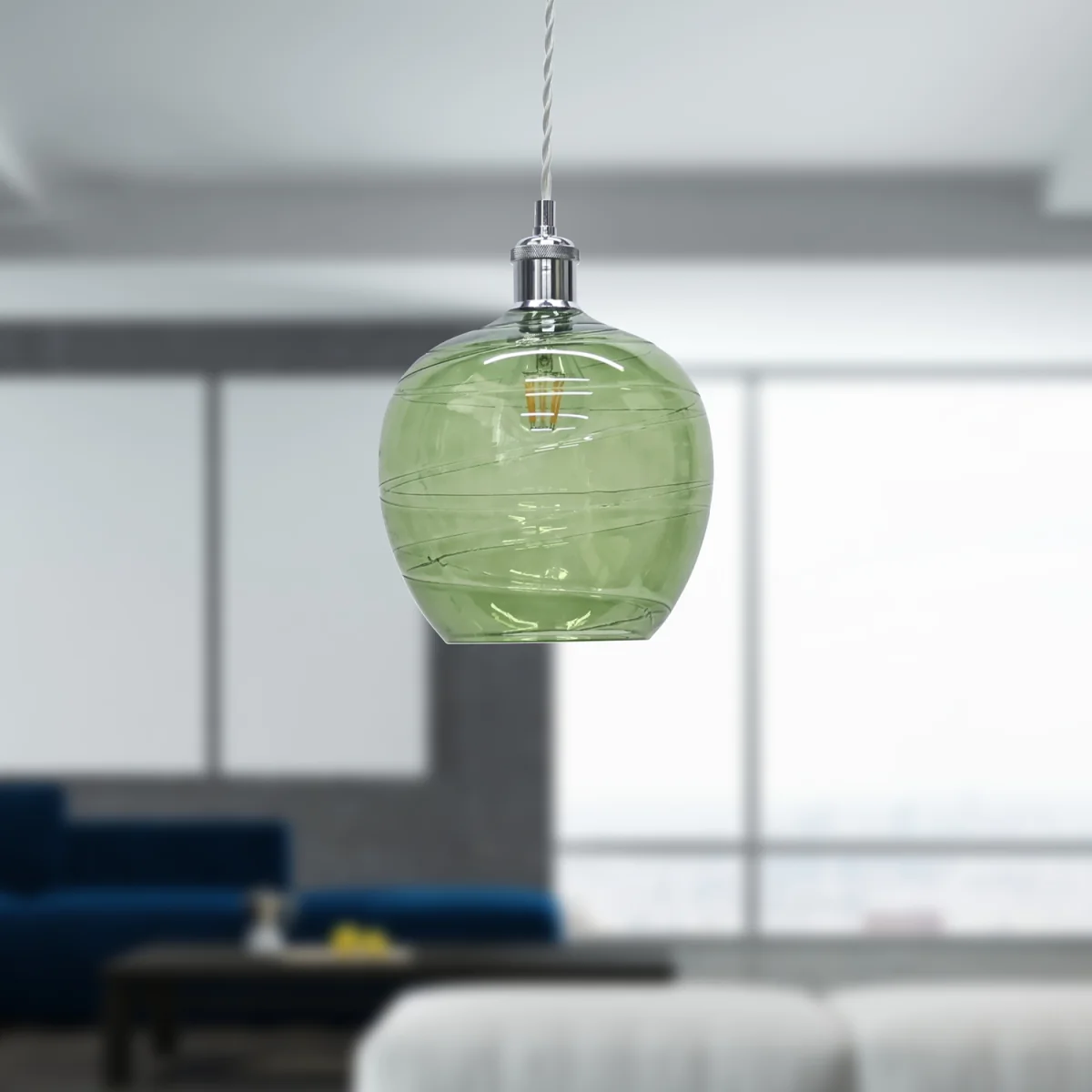 Leah Green Ripple Glass Globe With Chrome Pendant Fitting - Chrome & Green – image 3