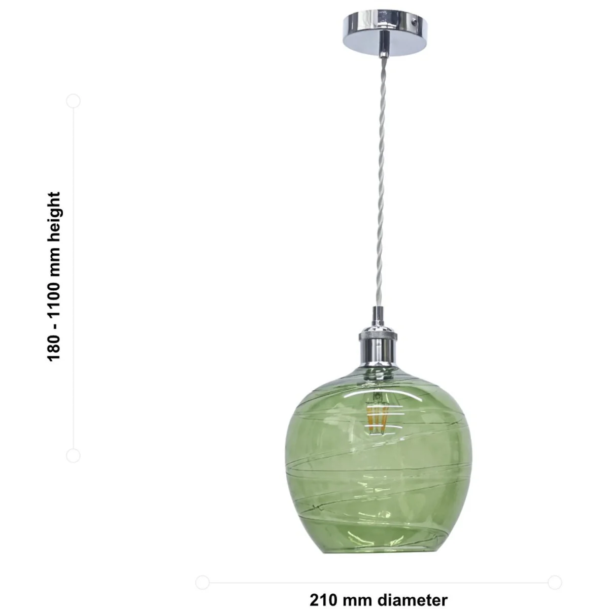 Leah Green Ripple Glass Globe With Chrome Pendant Fitting - Chrome & Green – image 5