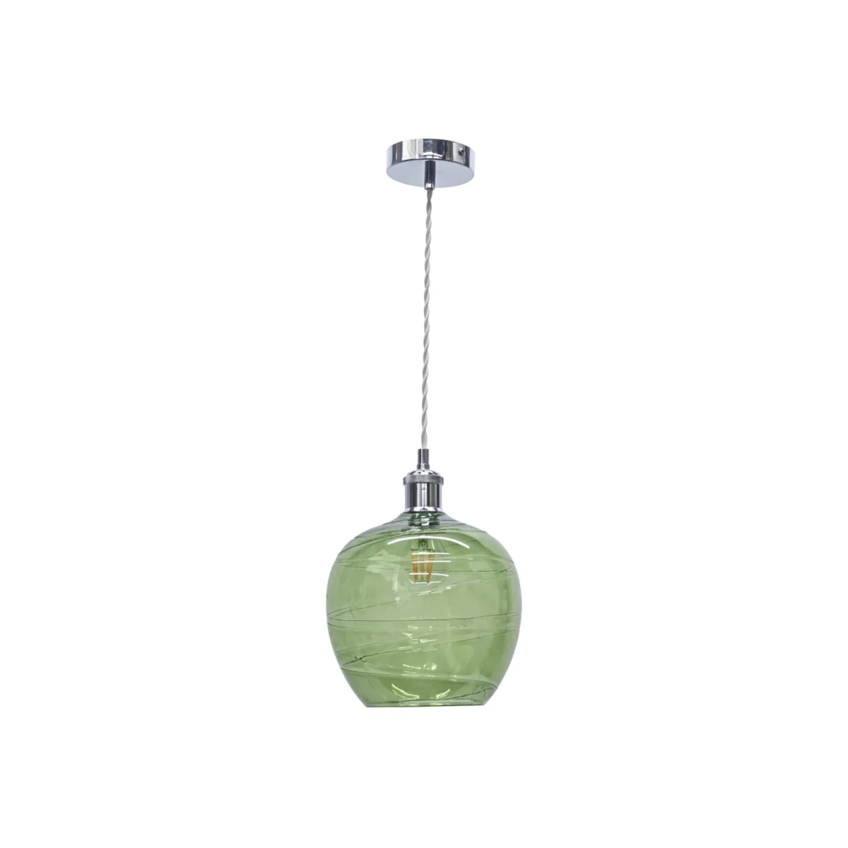 Leah Green Ripple Glass Globe With Chrome Pendant Fitting - Chrome & Green – image 1