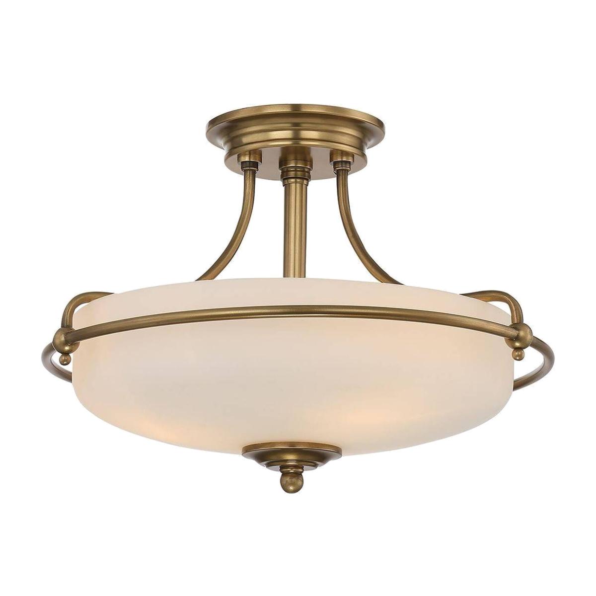 Griffin 3 Light Semi-Flush Light - Weathered Brass, E27 - Brass