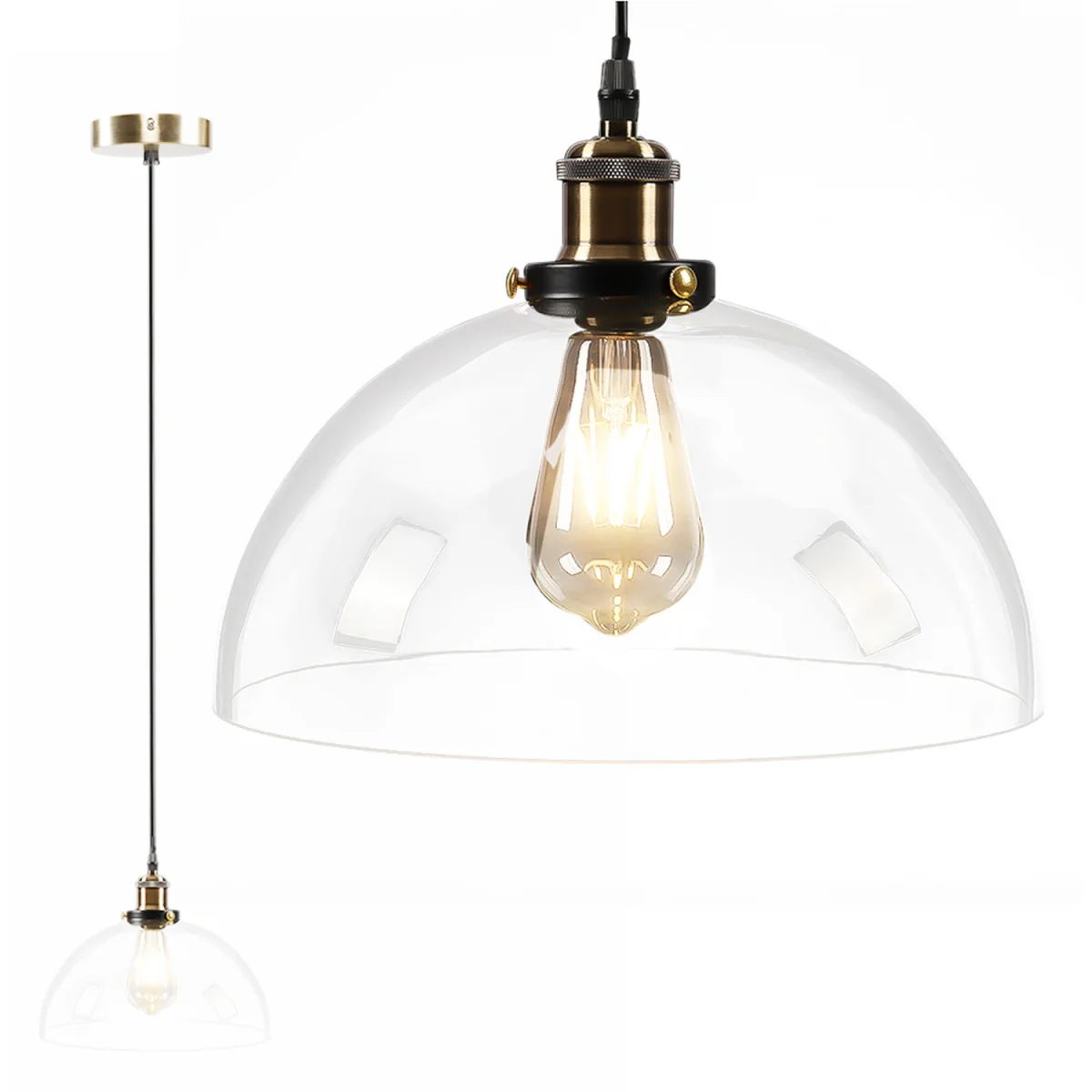 Minimal 1-Light Glass Pendant Light with Clear Lampshade - Clear – image 2