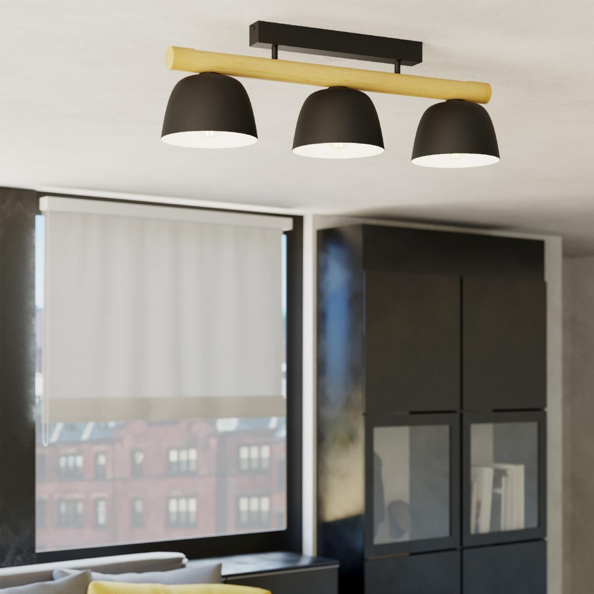 3 Set Ceiling Light E27 Wood SHERBURN - Black