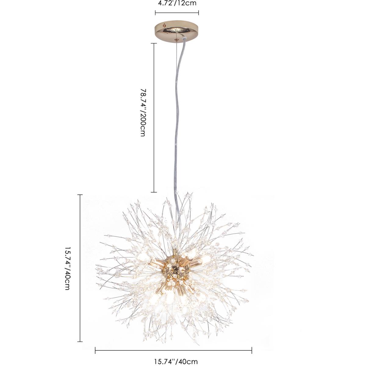 8-Light Dandelion Crystal Pendant - Gold – image 5