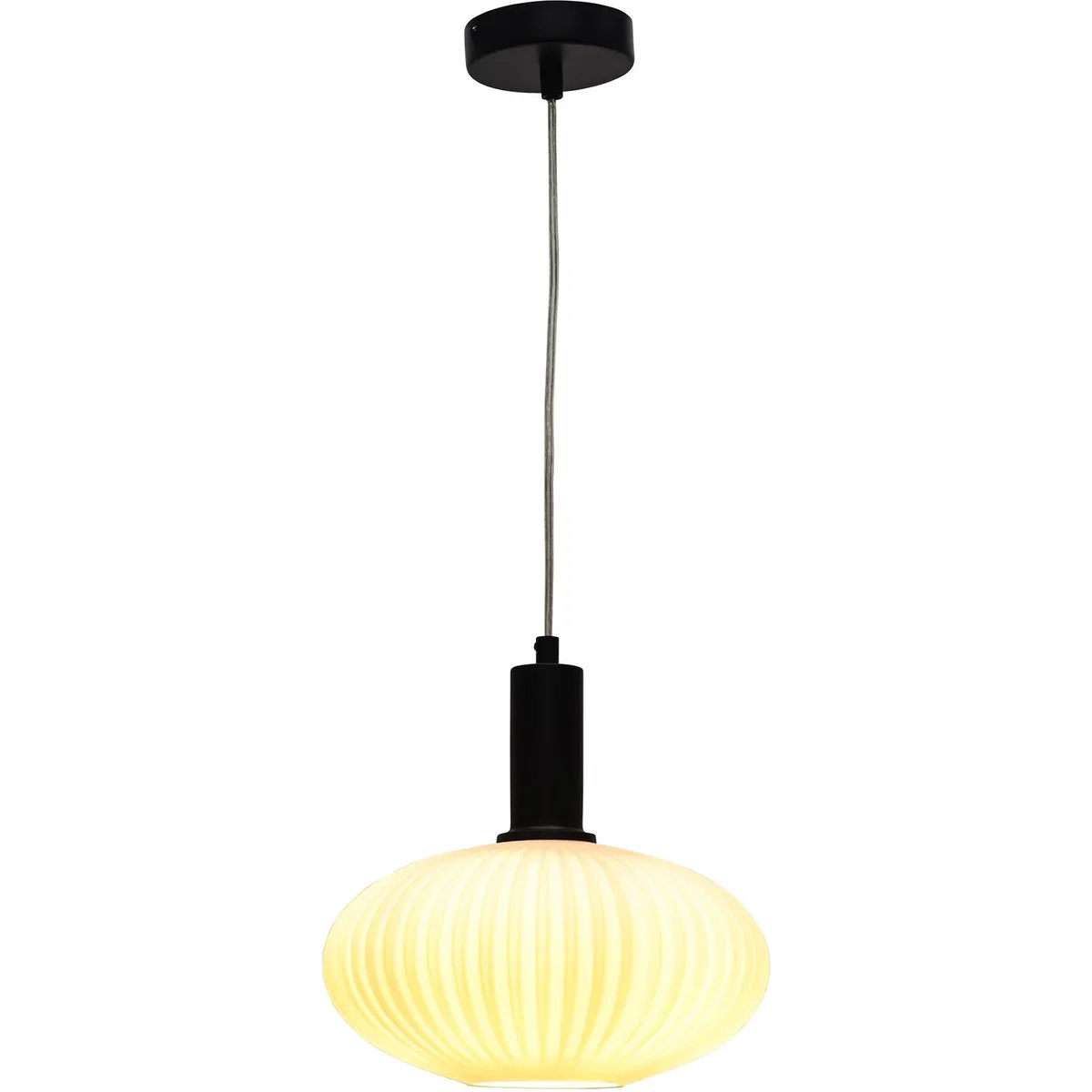 Baton White Ribbed Oval Glass Black Deco Pendant Fitting - Black & White – image 2