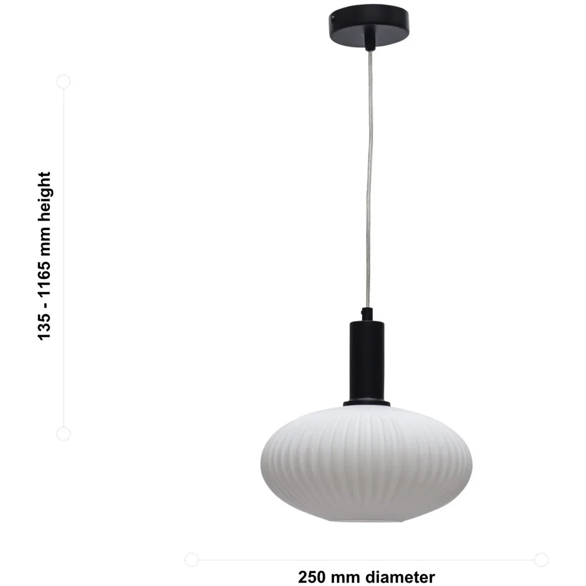 Baton White Ribbed Oval Glass Black Deco Pendant Fitting - Black & White – image 5