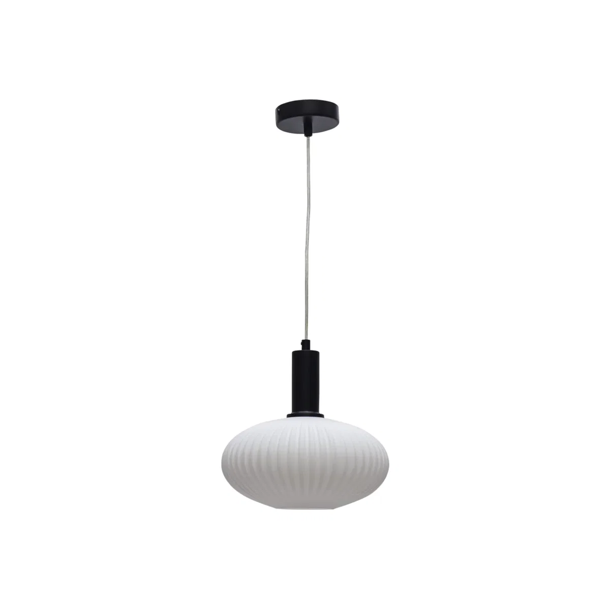 Baton White Ribbed Oval Glass Black Deco Pendant Fitting - Black & White – image 1