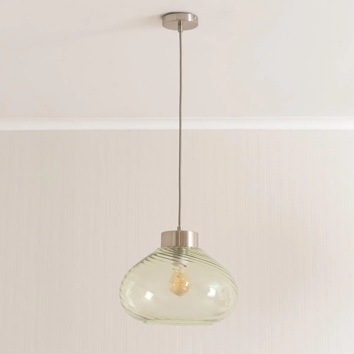 Corinne Twill Green Glass Capped Pendant Ceiling Light and LED Bulb - Silver