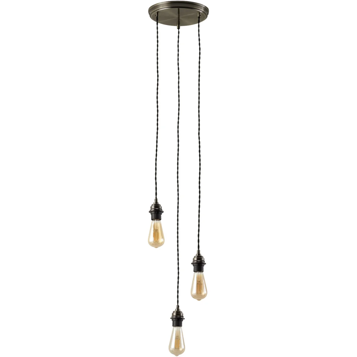 Set Of 2 Brushed Bronze Vintage Braided Cable 3 Light Pendant Sets - Brushed Bronze – image 2