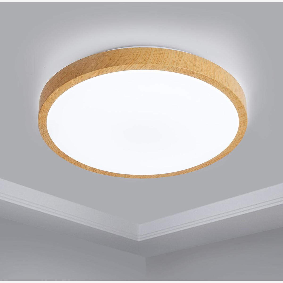 Round Wood Effect Ceiling Light for Modern Interiors - Neutral