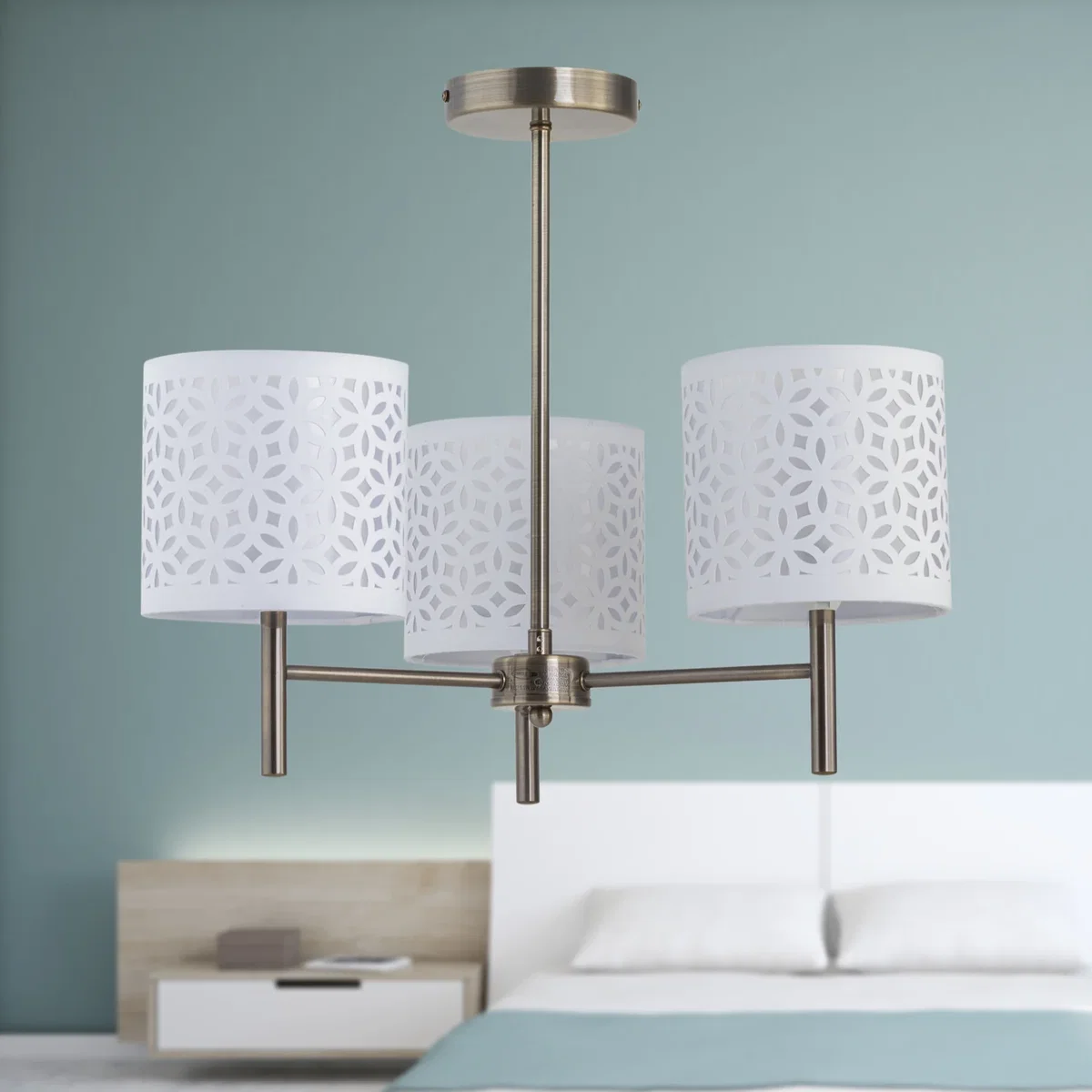 Brea Antique Brass 3 Light Fitting With White Cut Out Shades - Antique Brass & White – image 4