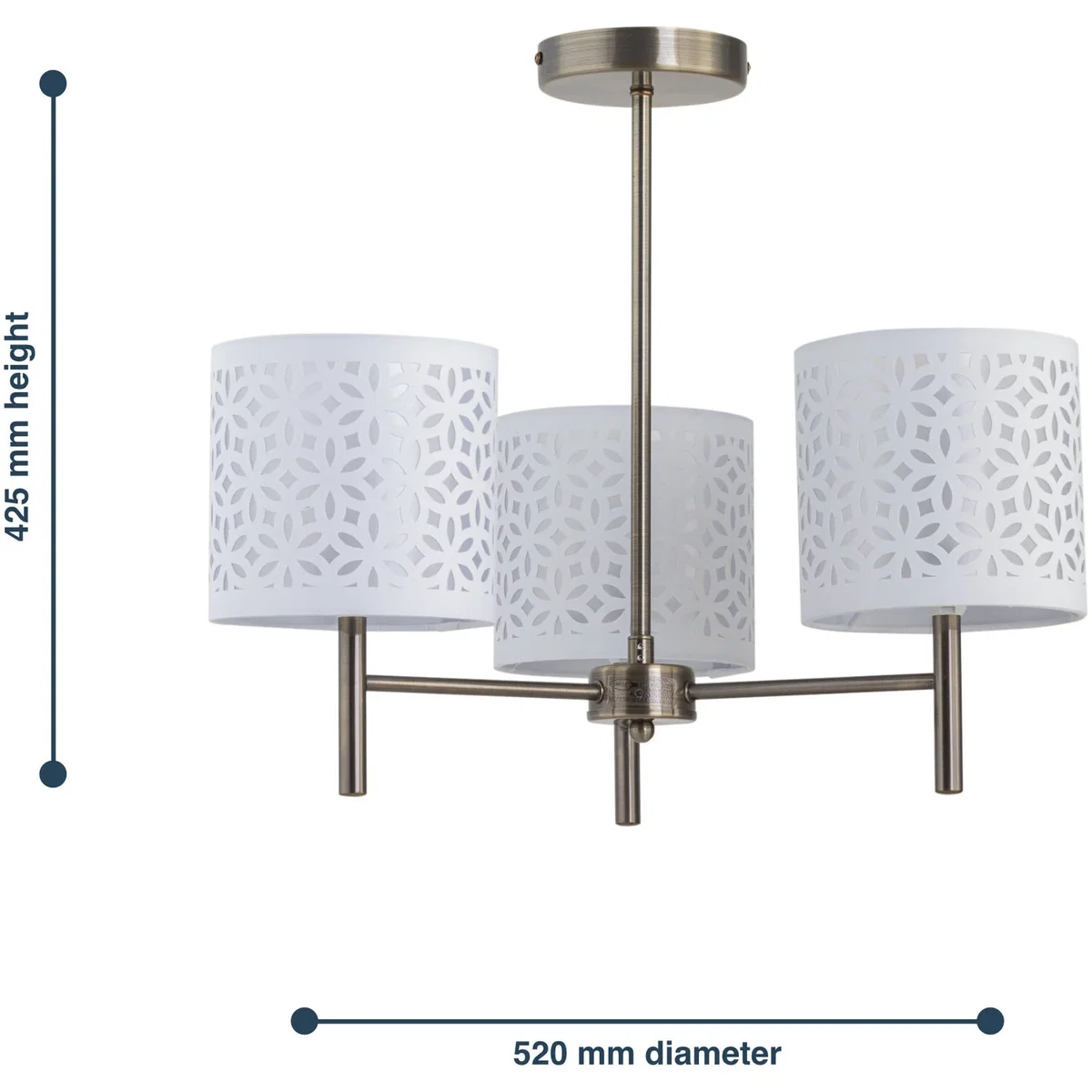 Brea Antique Brass 3 Light Fitting With White Cut Out Shades - Antique Brass & White – image 5