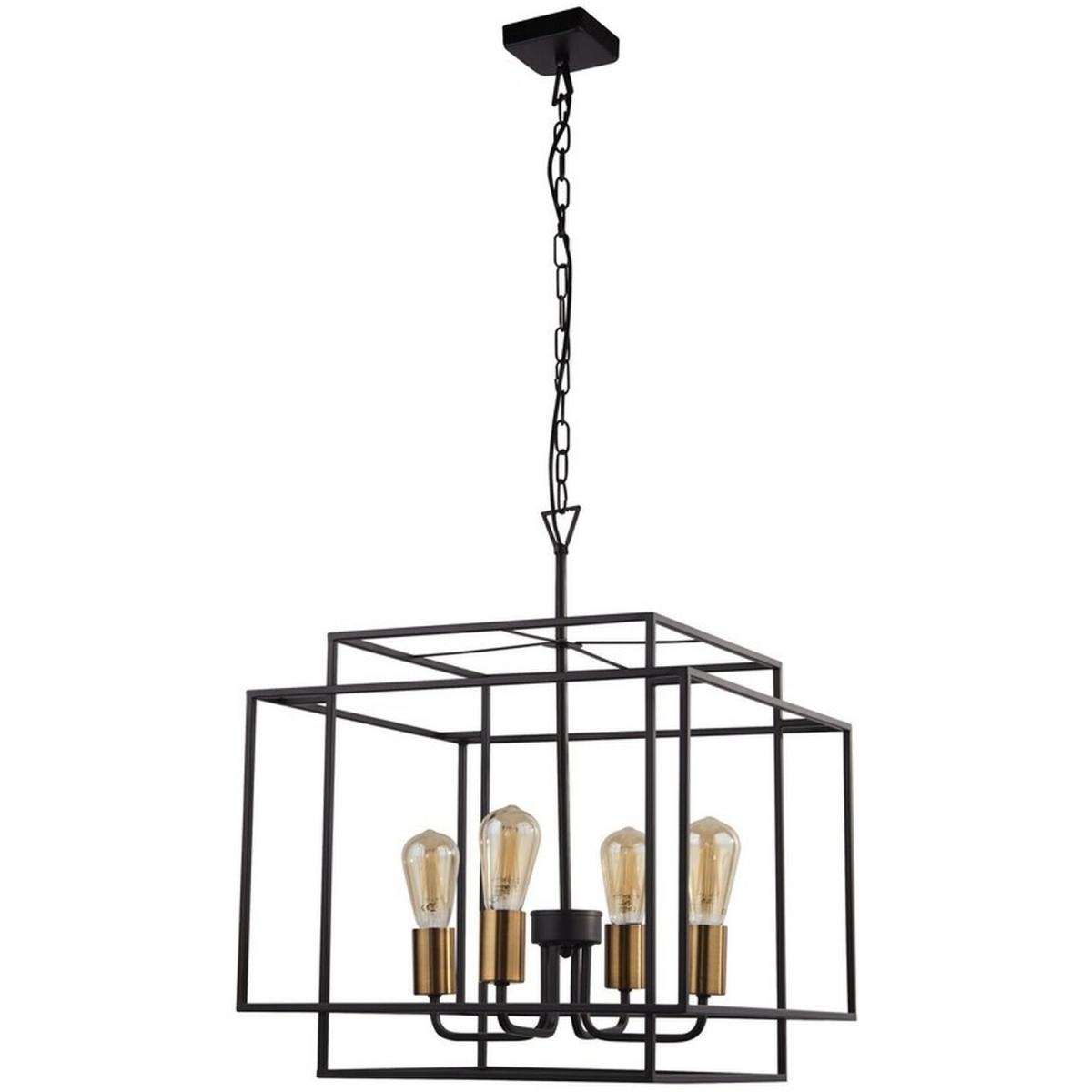 Crate 4 Light Black Frame Cage Ceiling Pendant with Bronze Lampholders - Matt Black – image 2