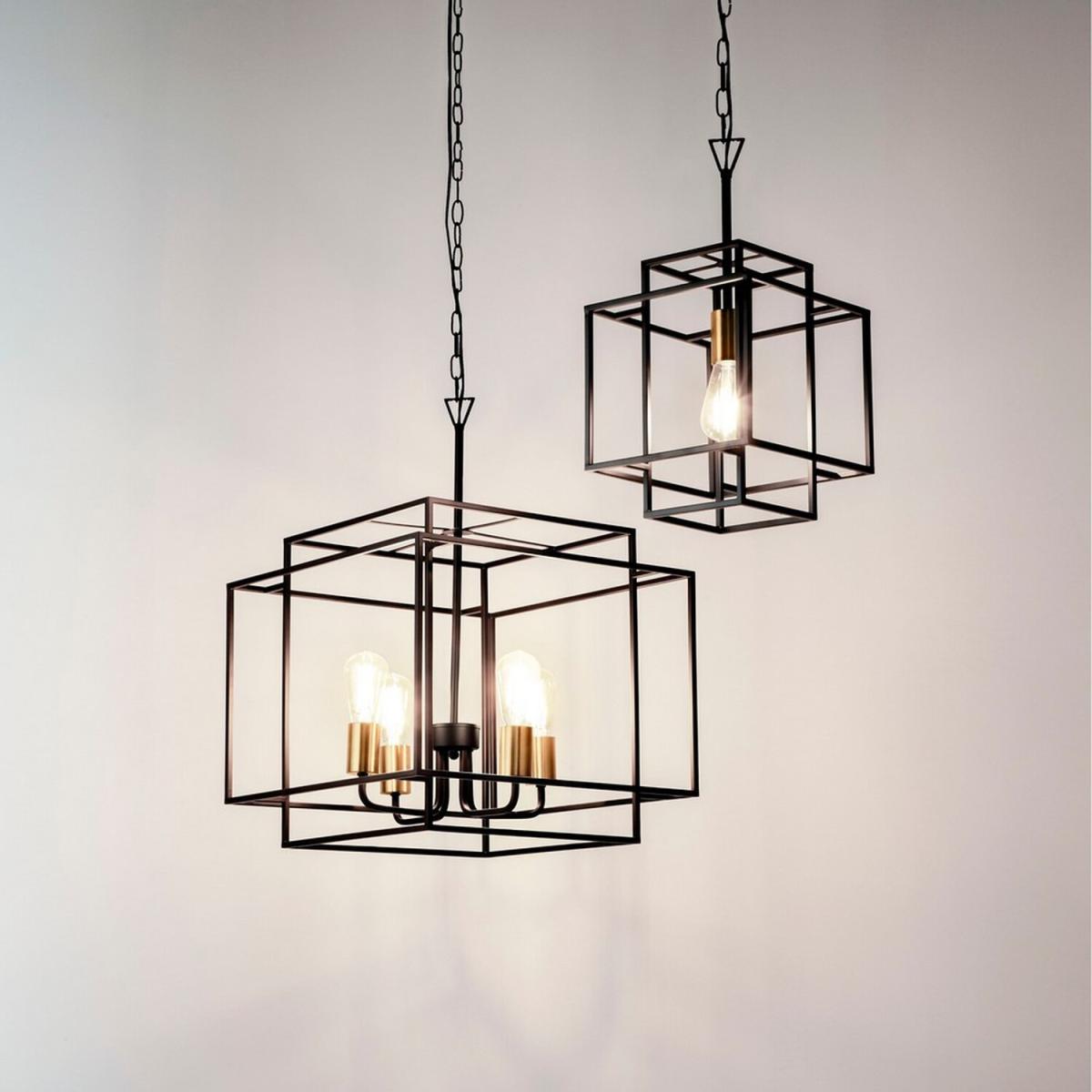 Crate 4 Light Black Frame Cage Ceiling Pendant with Bronze Lampholders - Matt Black – image 3