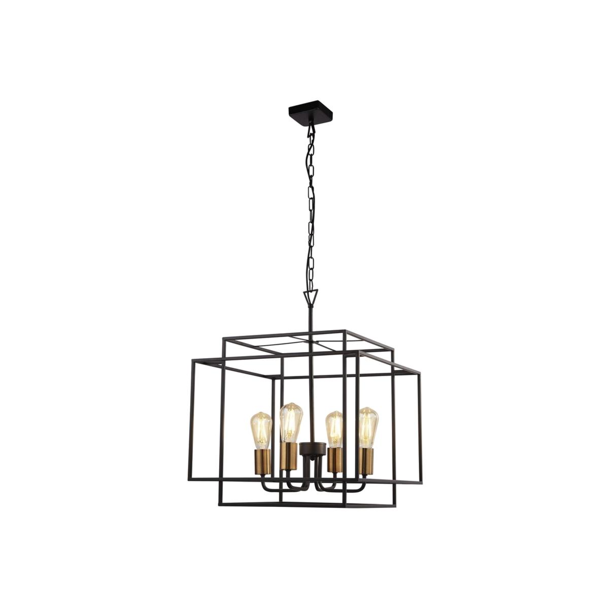 Crate 4 Light Black Frame Cage Ceiling Pendant with Bronze Lampholders - Matt Black – image 1