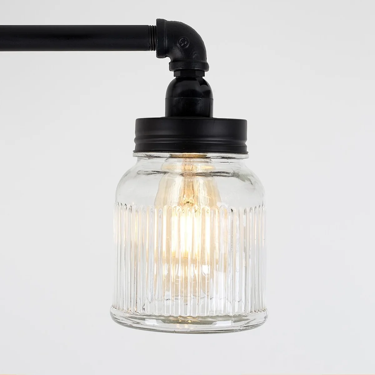 Luiggi Satin Black 3 Way Bar Pipework Ceiling Light with Glass Ribbed Pattern Design Jar Shades - Black – image 4