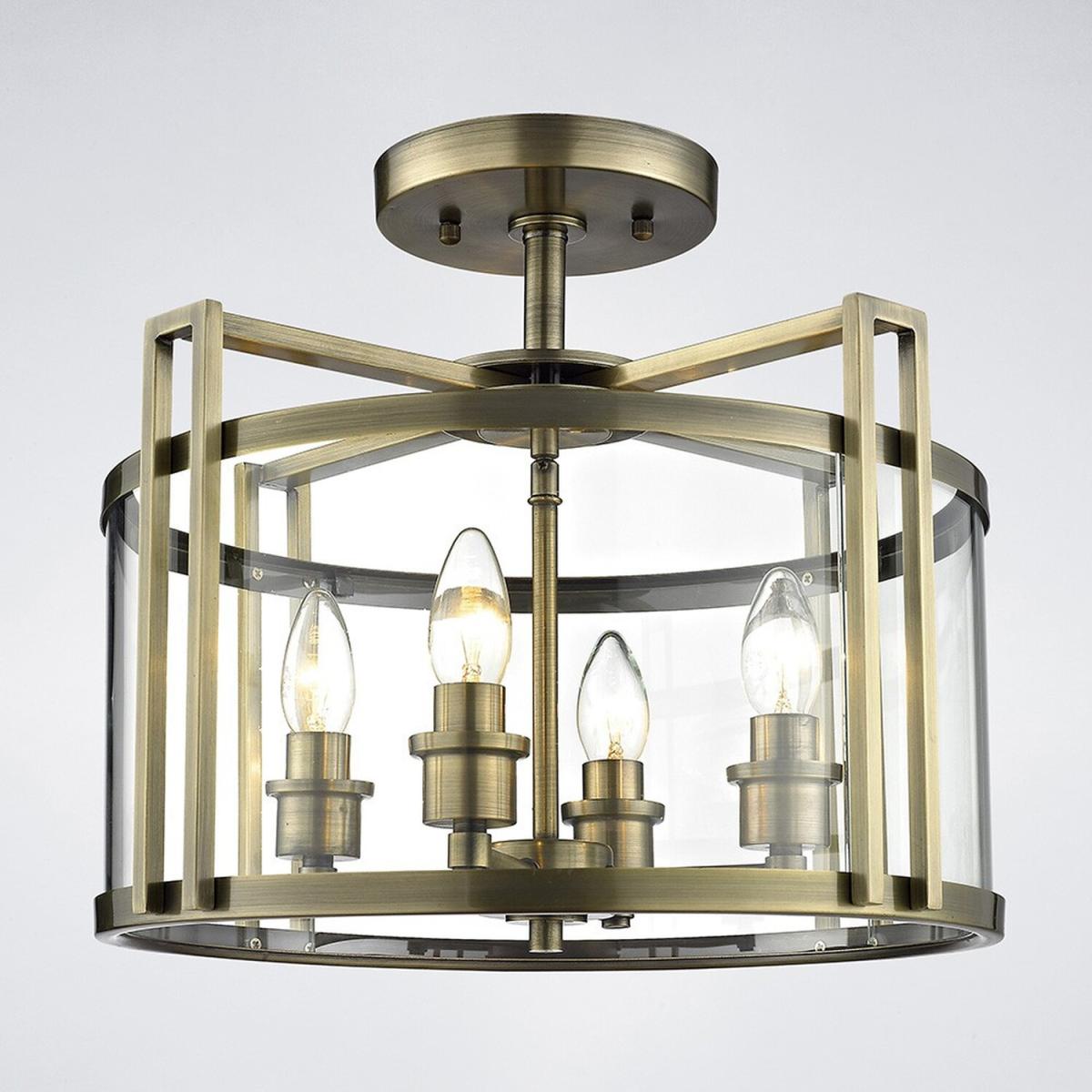 Eaton Semi Flush Ceiling 4 Light Antique Brass, Glass - Antique Brass – image 2