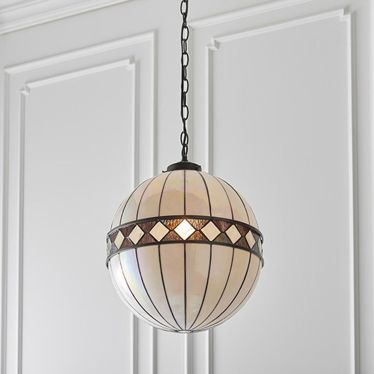 Fargo 1 Light Medium Globe Ceiling Pendant Dark Bronze, Tiffany glass, E27 - Dark Bronze – image 3
