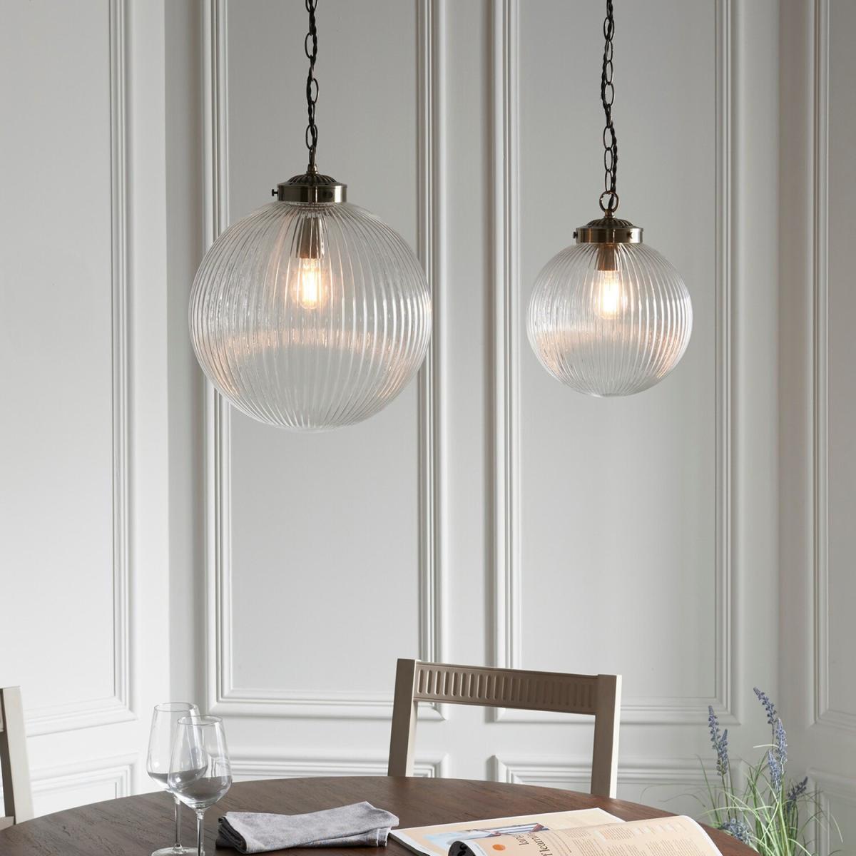 Brydon 1 Light Globe Ceiling Pendant Antique Brass, Clear Glass, E27 - Antique Brass / 25cm – image 3