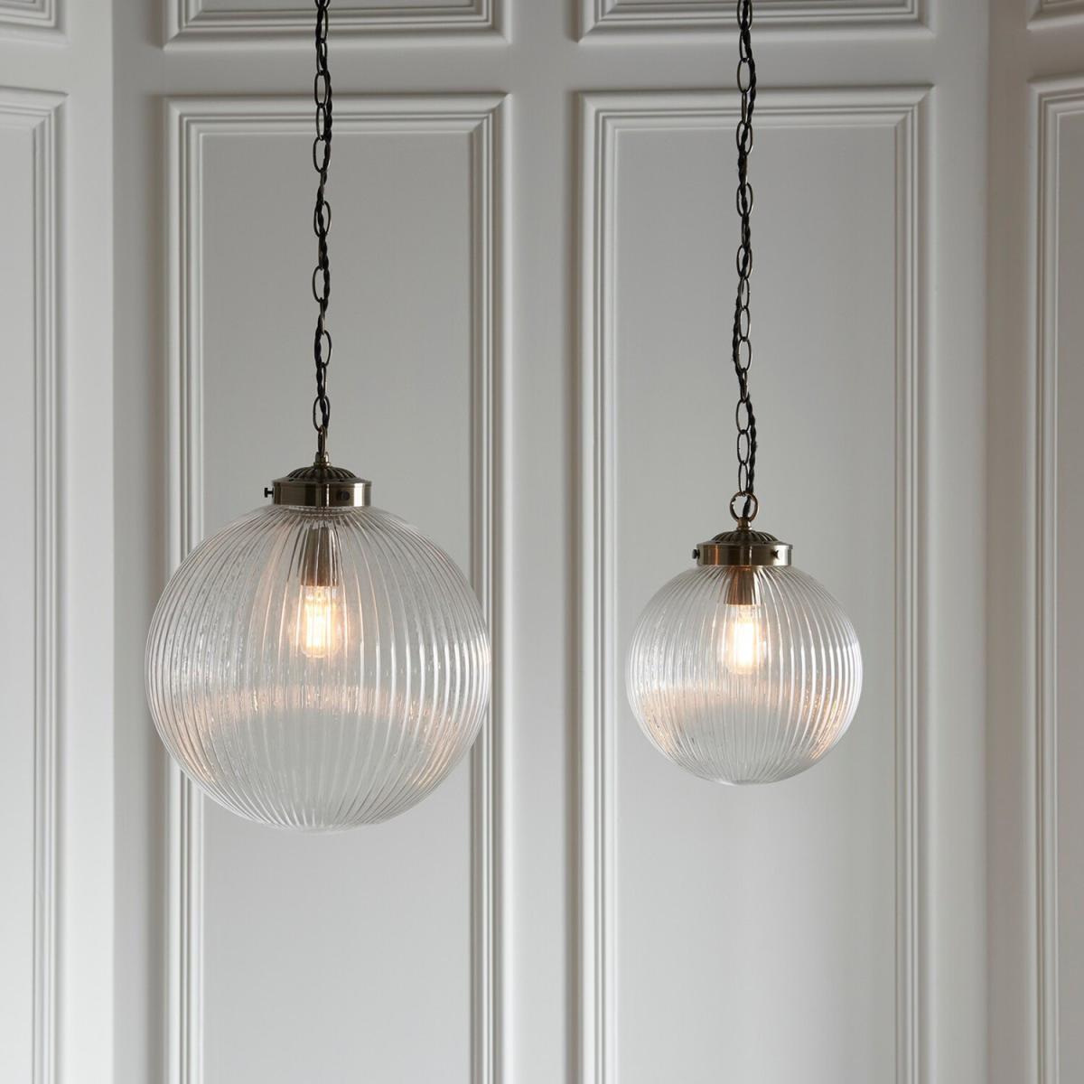 Brydon 1 Light Globe Ceiling Pendant Antique Brass, Clear Glass, E27 - Antique Brass / 25cm – image 4