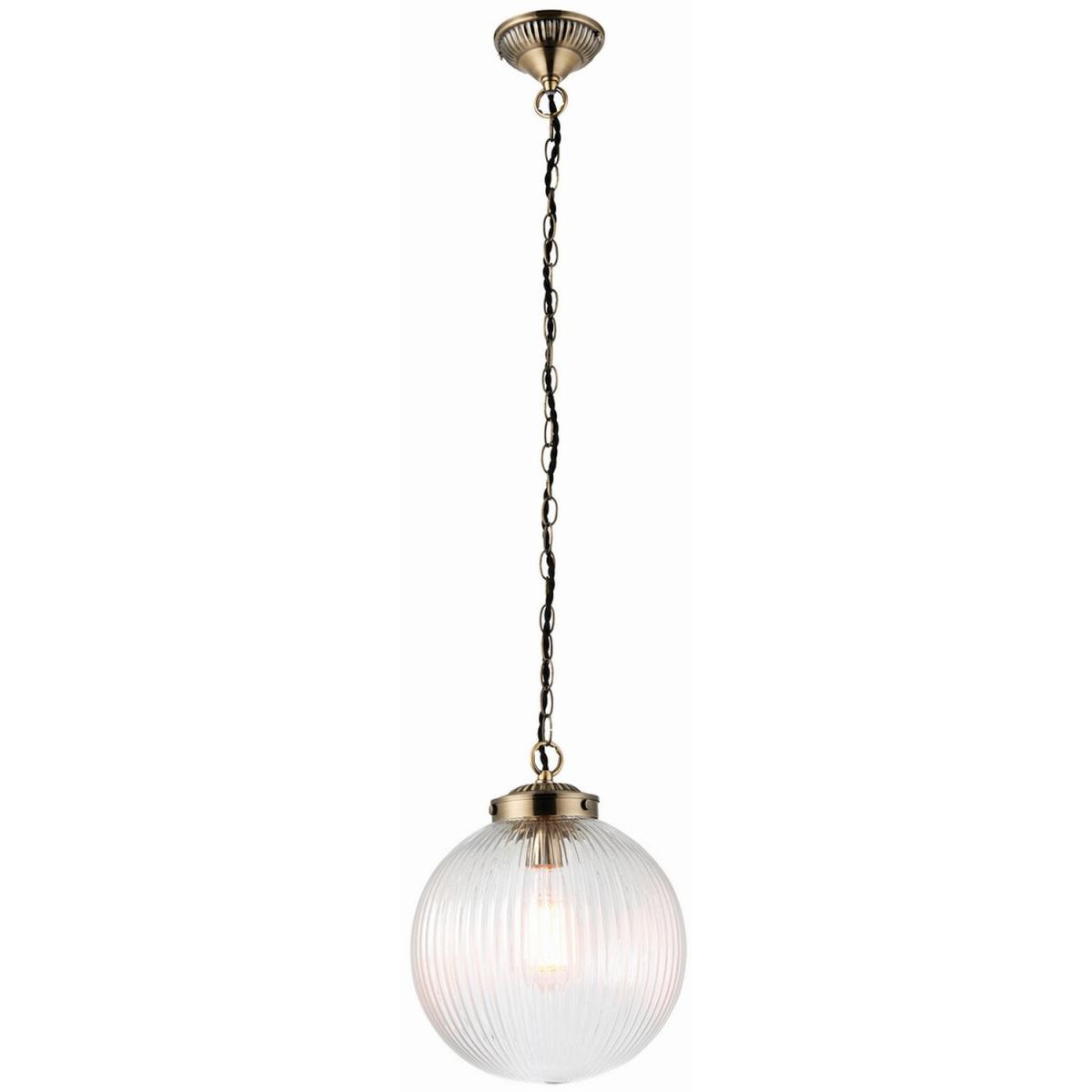 Brydon 1 Light Globe Ceiling Pendant Antique Brass, Clear Glass, E27 - Antique Brass / 25cm – image 5