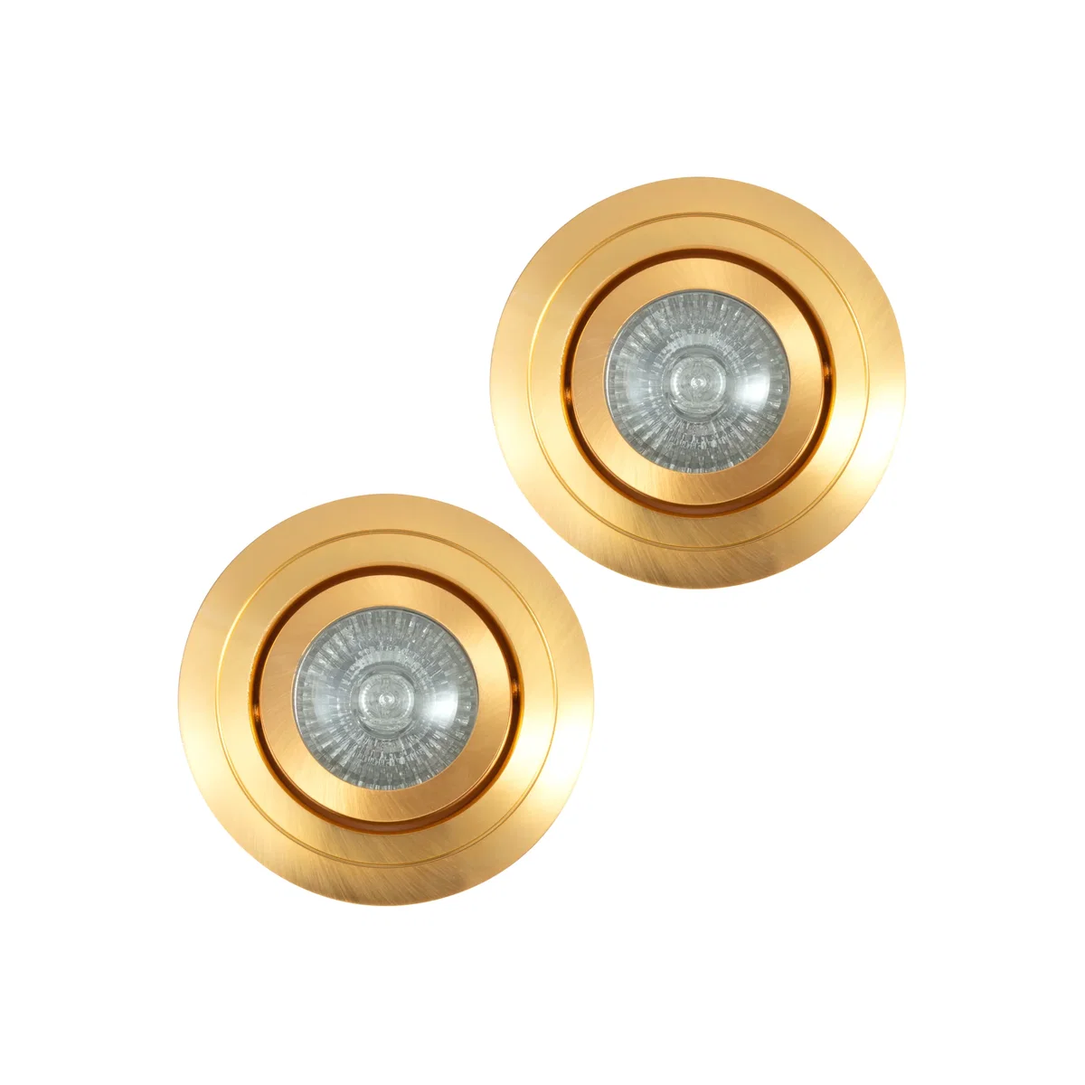 2 Pack of Tiltable Circular Recessed Fire Rated IP65 Downlights - Satin Brass