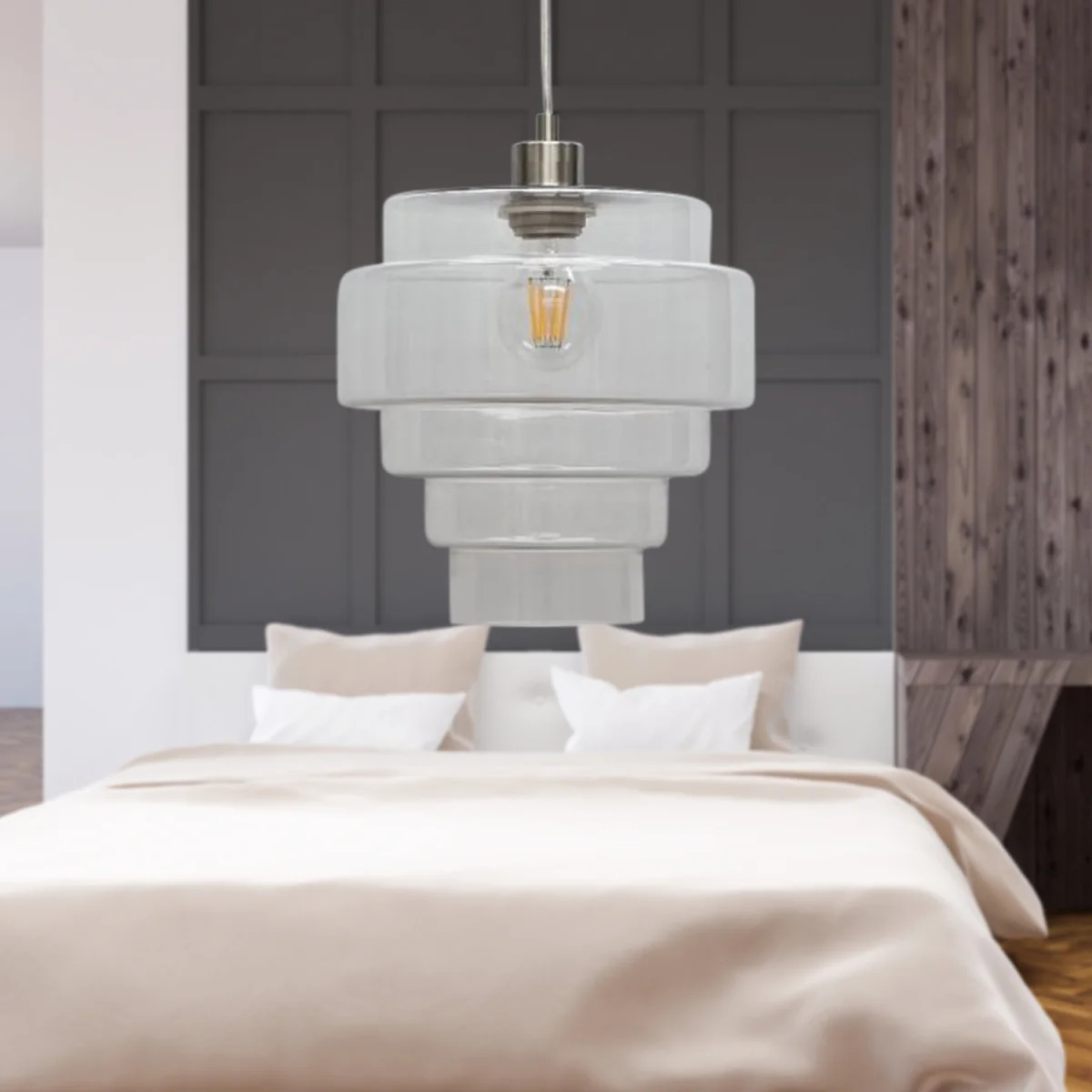 Benson 5 Tier Clear Glass & Satin Nickel Ceiling Pendant Light - Satin Nickel & Clear – image 4