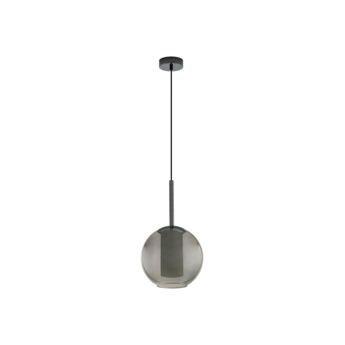 Tindari Round Smoked Black Glass Pendant - Black