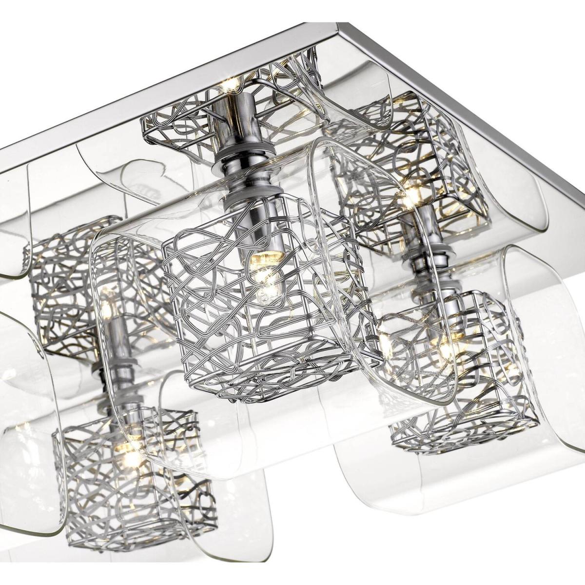 Spring 4 Light Flush Ceiling Light Mesh Chrome, Clear and Glass, G9 - Chrome – image 2