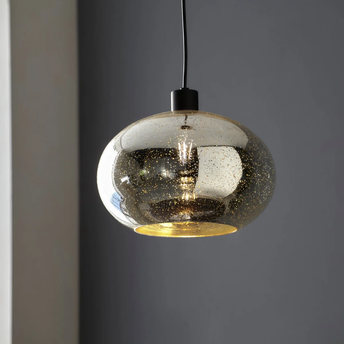 Candra Ceiling Single Pendant Light - Silver Mercury Glass With Matt Black Detail – image 6