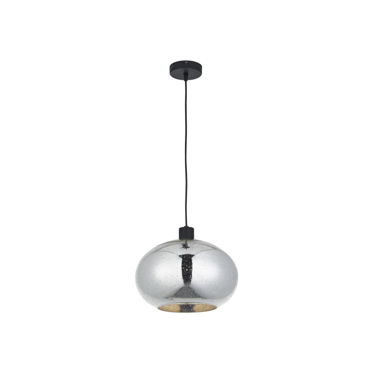 Candra Ceiling Single Pendant Light - Silver Mercury Glass With Matt Black Detail – image 1