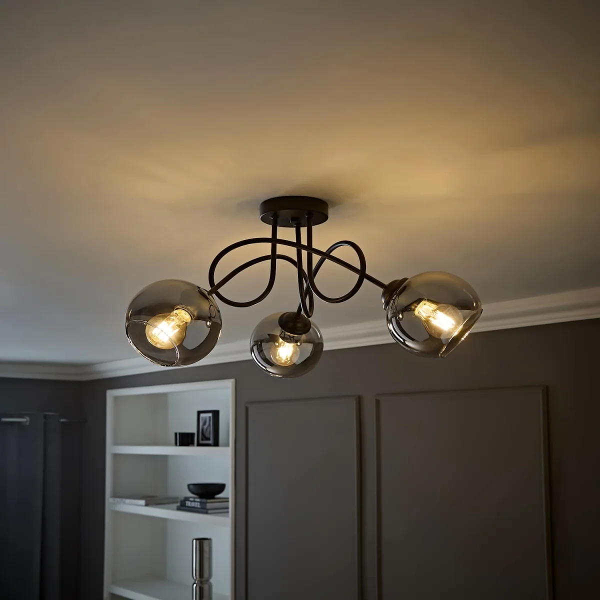 Malcom Matte Black Twisted Ceiling Light with Smoked Glass Shades - Black – image 2