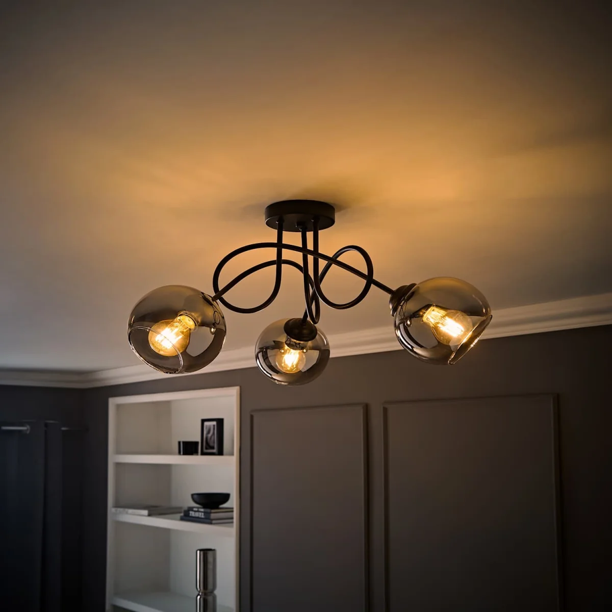 Malcom Matte Black Twisted Ceiling Light with Smoked Glass Shades - Black – image 3