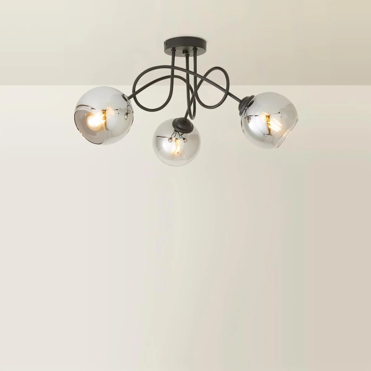 Malcom Matte Black Twisted Ceiling Light with Smoked Glass Shades - Black – image 4